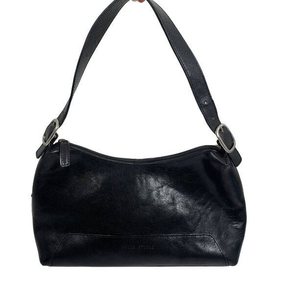 Pelle Studio Black Leather Shoulder Bag w/ Adjustable Strap Zipper Closure EUC - Picture 1 of 14